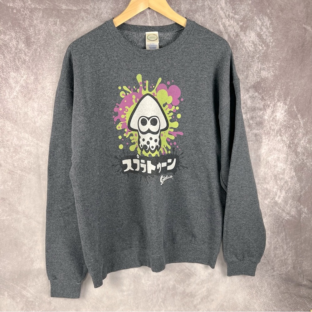 Nintendo Splatoon Sweater Mens Large Grey Inkling Crew Neck Sweatshirt